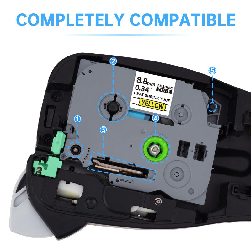 Absonic 3-Pack Compatible Hse Label Tape Replacement for Hse-621 Hse621 HS621 Heat Shrink Tube 8.8mm 3/8" Black on Yellow Tape for PT-E300 PT-H300 PT-E500 PTE550W PT-P750WVP PTE800W - Image 4